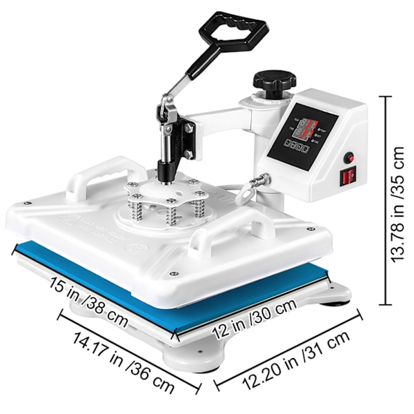 SucceBuy 12x15 Tum 5-i-1 Värmepressmaskin Vit för Hattar & Skor