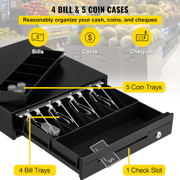 SucceBuy 13\" Kassalåda för POS-system, 3 upplåsningsmetoder, RJ11/RJ12