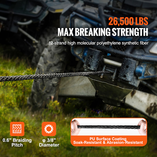 SucceBuy Syntetisk vinschvajer, 3/8\" x 100', 26 500 lbs kapacitet för SUV-lastbil