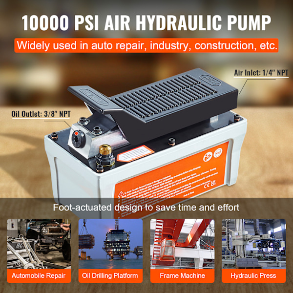 SucceBuy lufthydraulisk pump, 10K PSI, 98in³, 6,6ft, karosseriverkstad svart
