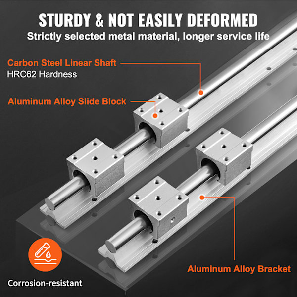 SucceBuy SBR16 Linjär Guide Skenset, 1000mm, med 4 SBR16UU Lagerblock