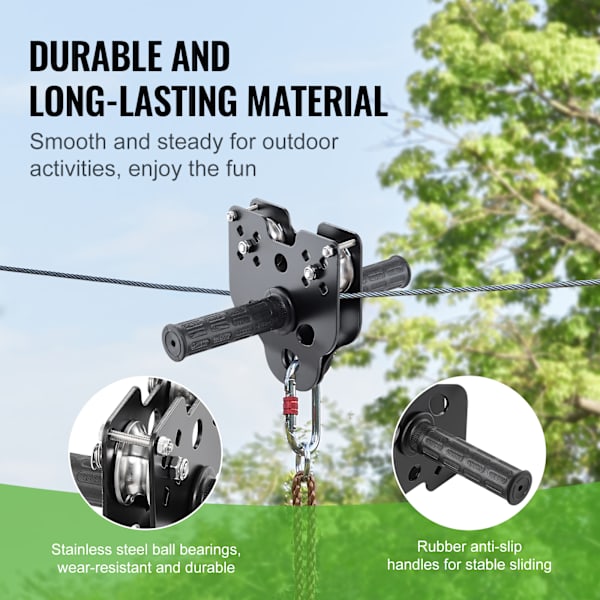 SucceBuy 18 m Zip Line Kit för Barn & Vuxna, Vagn Zipline, 227 kg Kapacitet