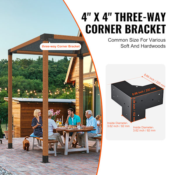 SucceBuy 4''x4'' Pergola Fästsats 3-Vägs Inre 3.6x3.6 4 st
