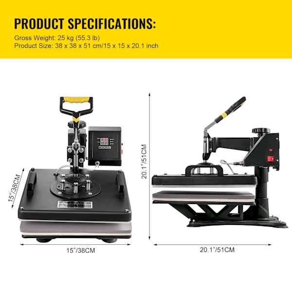 SucceBuy 8-i-1 Digital Värmepressmaskin för T-shirts, Muggar, Hattar – 220V, 1500W