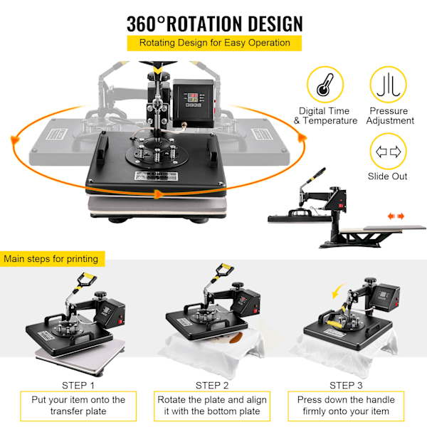 SucceBuy 8-i-1 Digital Värmepressmaskin för T-shirts, Muggar, Hattar – 220V, 1500W