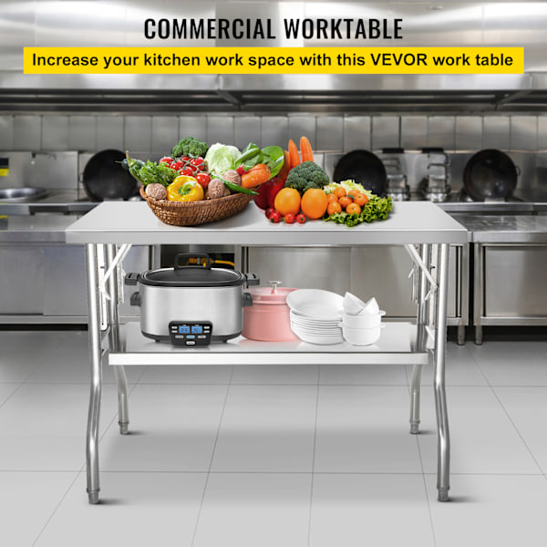 SucceBuy Hopfällbart Kommersiellt Förberedelsebord Arbetsstation 48 x 24 Tum silver