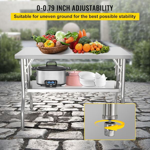 SucceBuy Hopfällbart Kommersiellt Förberedelsebord Arbetsstation 48 x 24 Tum silver