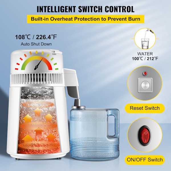 SucceBuy 4L renvattendestilleri vattendestillerare, 1L/h vattenreningsfilter, tandvård, medicinskt hem, 220V vit