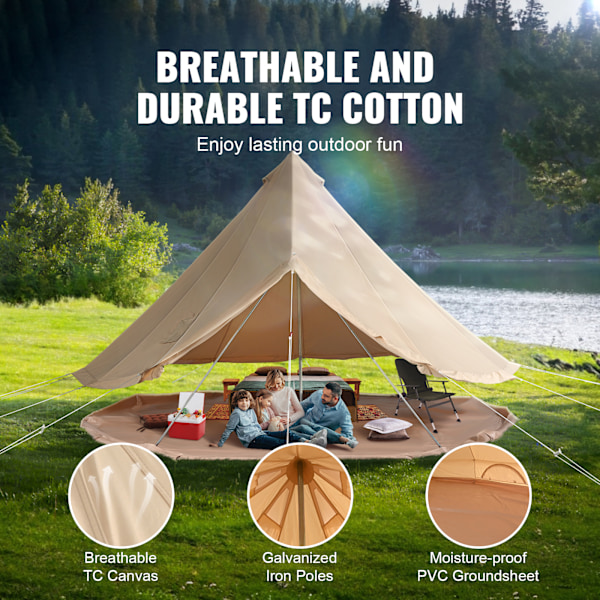 SucceBuy 4m/13.12ft Canvas Bell Tält, 4-Säsongs Yurt med Kaminhål