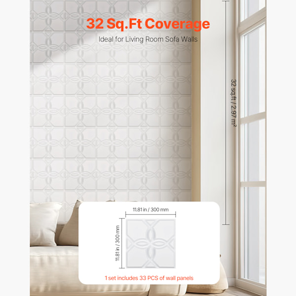 SucceBuy 33-pack 3D Väggpaneler 30x30 cm PVC Floral Design, Vit, 3 kvm Täckning – Modern, Inomhus