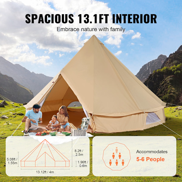 SucceBuy 4m/13.12ft Canvas Bell Tält, 4-Säsongs Yurt med Kaminhål