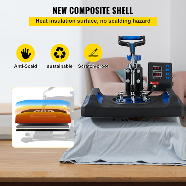 SucceBuy Digital Värmepress Blå T-Shirt Sublimeringsöverföringsmaskin Svängbar 15\"x15\"