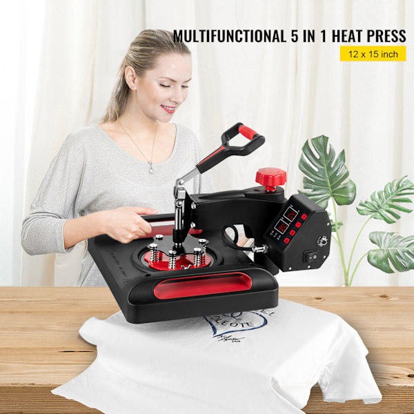 SucceBuy 12 x 15 Tum Värmepressmaskin Sublimering 5 i 1 Röd