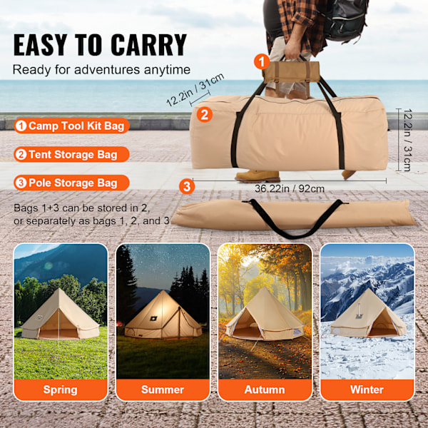 SucceBuy 4m/13.12ft Canvas Bell Tält, 4-Säsongs Yurt med Kaminhål