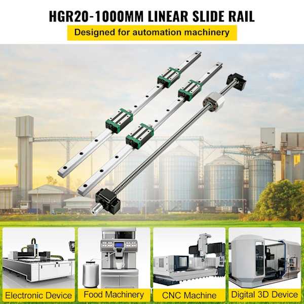 SucceBuy Linjär Guide Skenset, 2 st HGR20-1000mm, 4 Glidblock, RM1605 BF/BK12 Mutter