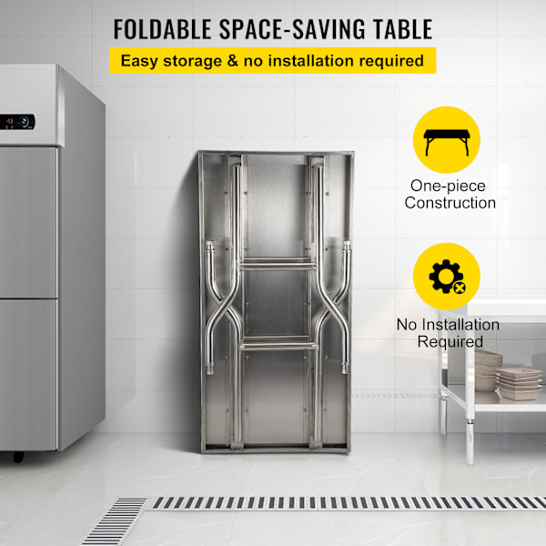 SucceBuy Hopfällbart Kommersiellt Förberedelsebord Arbetsstation 48 x 24 Tum silver