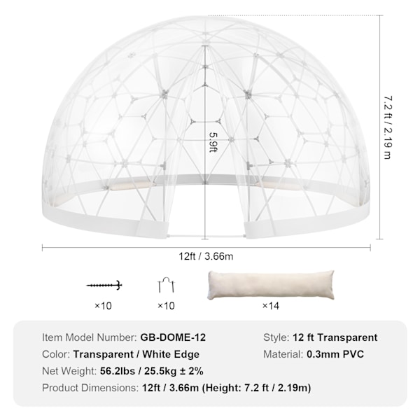 SucceBuy 12FT Dome Bubble Tält Utomhusskydd med Transparent Fönster