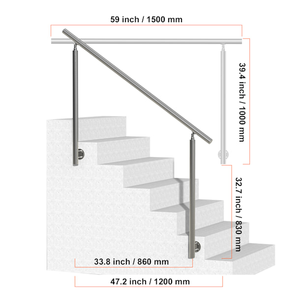 SucceBuy Handledare för Utomhustrappor Veranda Däck Sidomontering 150 cm
