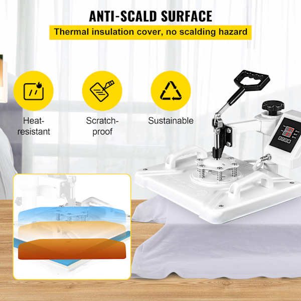 SucceBuy 12x15 Tum 5-i-1 Värmepressmaskin Vit för Hattar & Skor