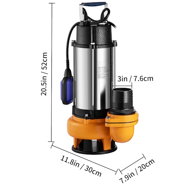 SucceBuy Dränkbar Vattenpump 2200W, för Smutsigt Vatten, Översvämningar, Pooler, Trädgårdsdammar