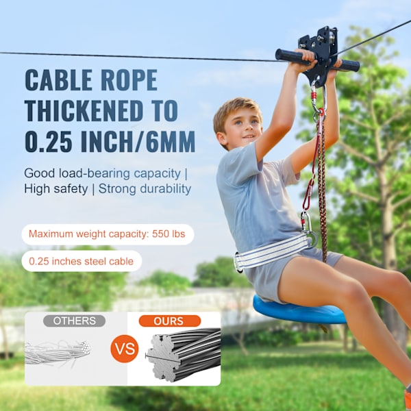 SucceBuy 18 m Zip Line Kit för Barn & Vuxna, Vagn Zipline, 227 kg Kapacitet