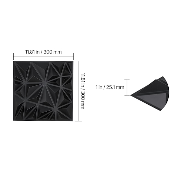 SucceBuy 3D Väggpaneler 33-Pack 30x30 cm PVC Diamant Svart 3 kvm Täckning