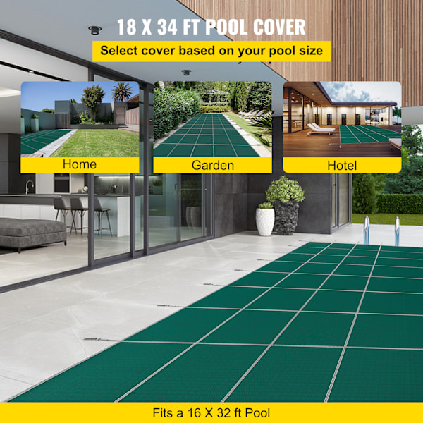 SucceBuy Poolskydd, Passar 16x32ft Rektangulära Nedgrävda Pooler, Grön