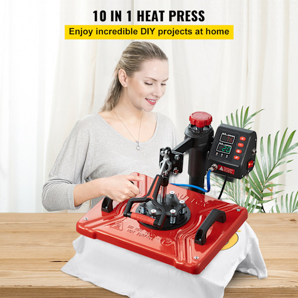 SucceBuy 10-i-1 Värmepress 12x15, Röd, Sublimeringsmaskin för Pennor och Muggar