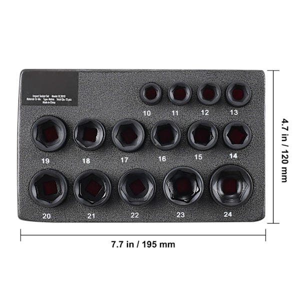 SucceBuy 15 st 3/8\" Hylsnyckelsats, 6-punkts spärrverktygssats 10-24mm