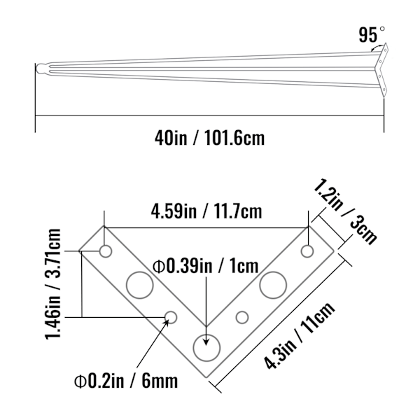 SucceBuy Hårnålsbordsben 40 tum, set med 4, 3 stavar, Heavy Duty, DIY skrivbordsbordsben svart