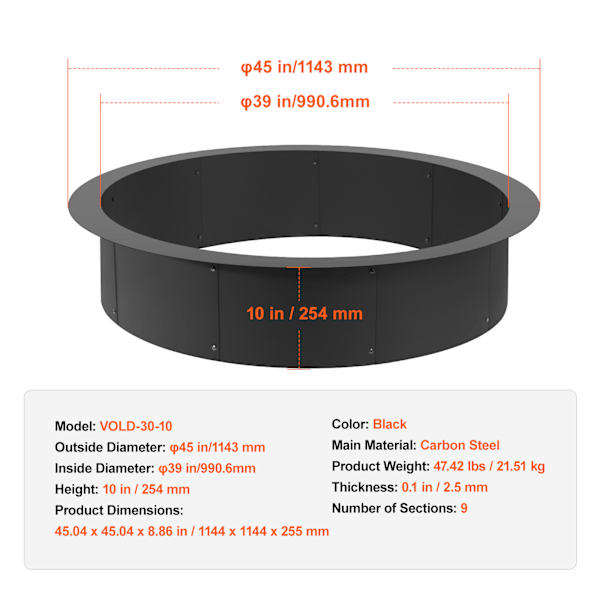 SucceBuy Rund Eldstad Ring 112 cm Yttre Stål Liner DIY Eldstad Lägereldsring