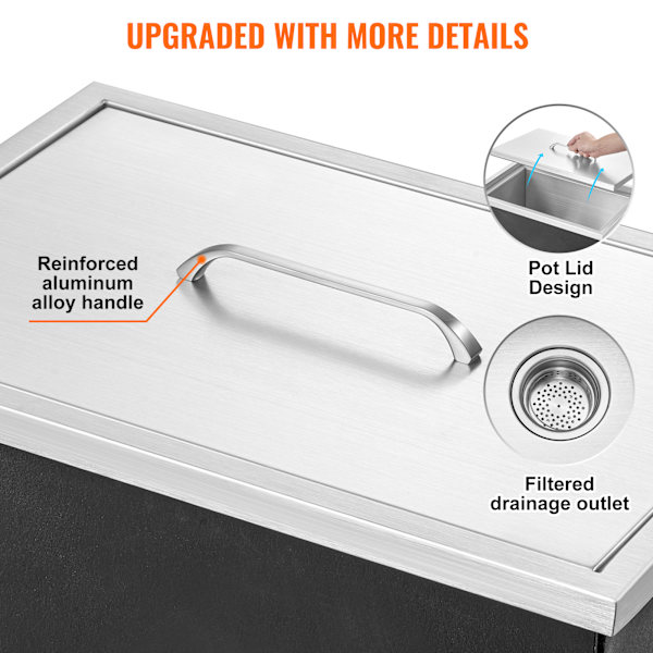SucceBuy 20\"x14\"x12\" Infälld Isbox, Kylbehållare i Rostfritt Stål med Lock