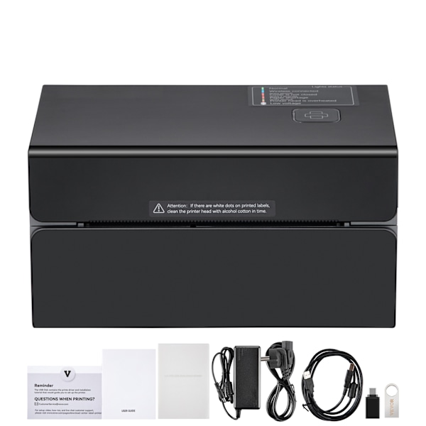 SucceBuy 300DPI termisk etikettskrivare, 4x6 USB/Bluetooth, för Amazon, eBay, Etsy svart