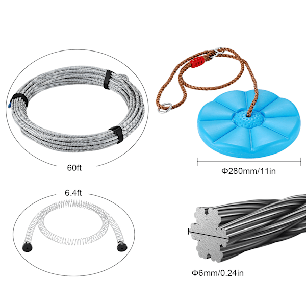 SucceBuy 18 m Zip Line Kit för Barn & Vuxna, Vagn Zipline, 227 kg Kapacitet