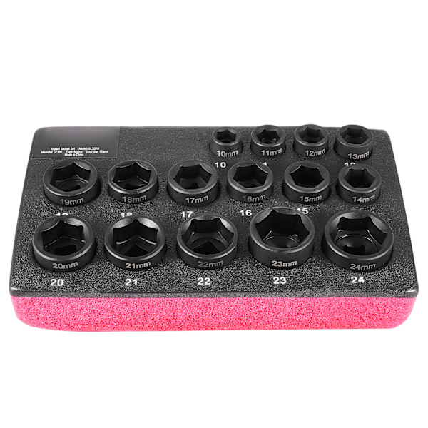 SucceBuy 15 st 3/8\" Hylsnyckelsats, 6-punkts spärrverktygssats 10-24mm