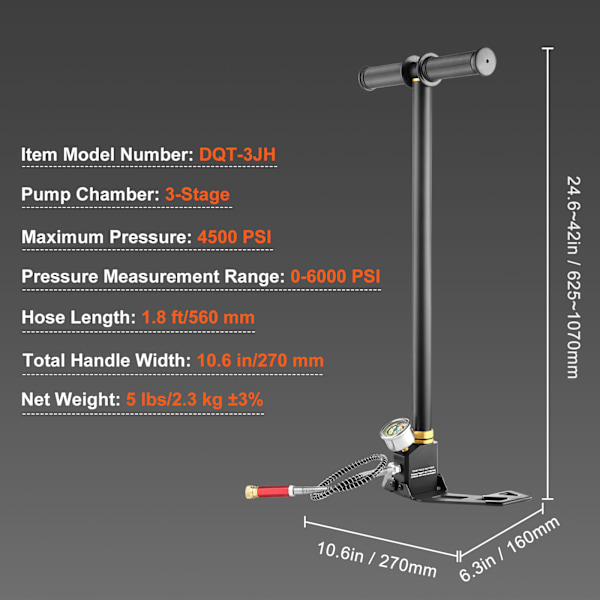 SucceBuy 3-stegs PCP-handpump 30Mpa 4500 PSI högtrycksluftgevärspump svart