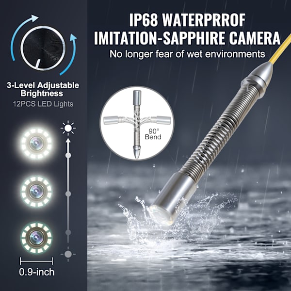SucceBuy Avloppskamera, 70 m lång, Självnivellerande Dräneringskamera med 512Hz Sändare.