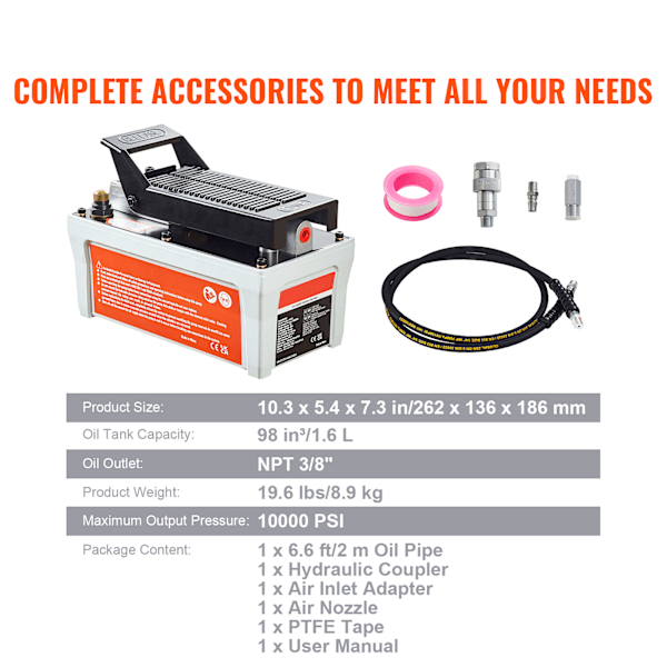SucceBuy lufthydraulisk pump, 10K PSI, 98in³, 6,6ft, karosseriverkstad svart