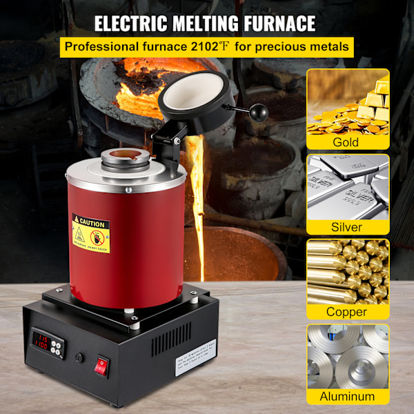 SucceBuy Elektrisk Smältugn för Guld, 3KG, med Grafitdegel & Gjutform