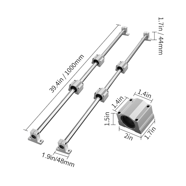 SucceBuy 2 ST SFC16 1000mm Linjärskena 4 ST SC16 Lagerblock 4 ST Skensupport