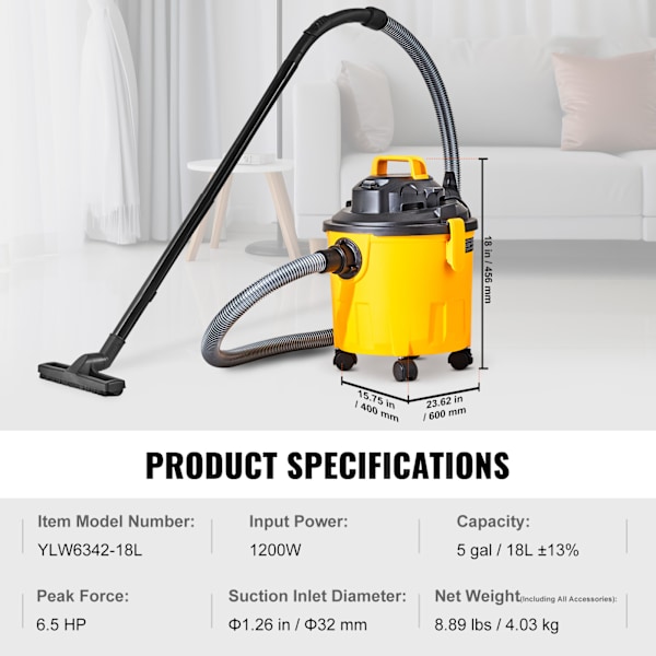 SucceBuy Våt/Torr Dammsugare 6HP 18L Munstycksfästen Lättvikt Orange
