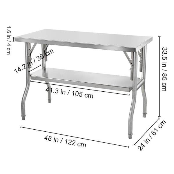 SucceBuy Hopfällbart Kommersiellt Förberedelsebord Arbetsstation 48 x 24 Tum silver