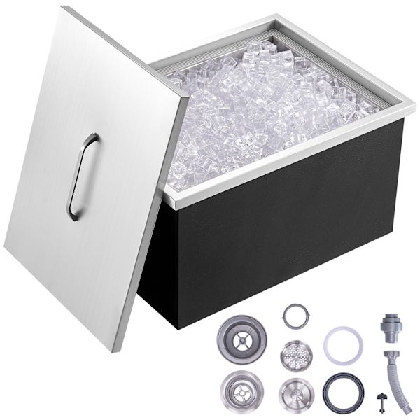 SucceBuy 20\"x14\"x12\" Infälld Isbox, Kylbehållare i Rostfritt Stål med Lock