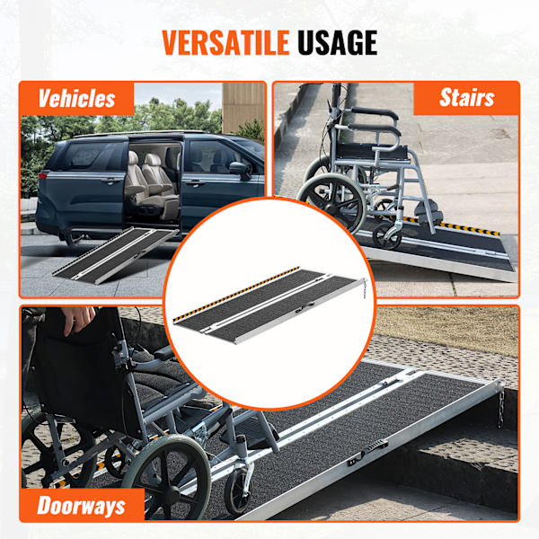 SucceBuy Vikbar Rullstolsramp. 1,5 m, 363 kg. Bärbar Aluminium. För Hemmet. Ingen Spänning. Aluminiummaterial. Silver.