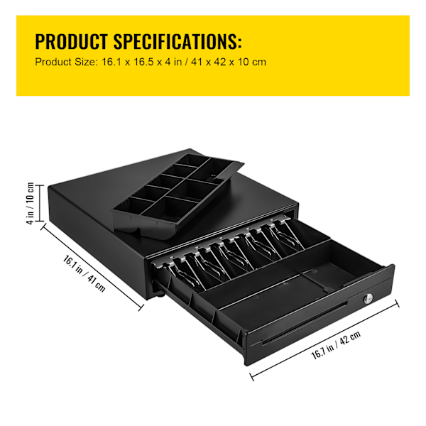 SucceBuy 16\" Kassalåda POS-system med 3 upplåsningsmetoder, RJ11/RJ12