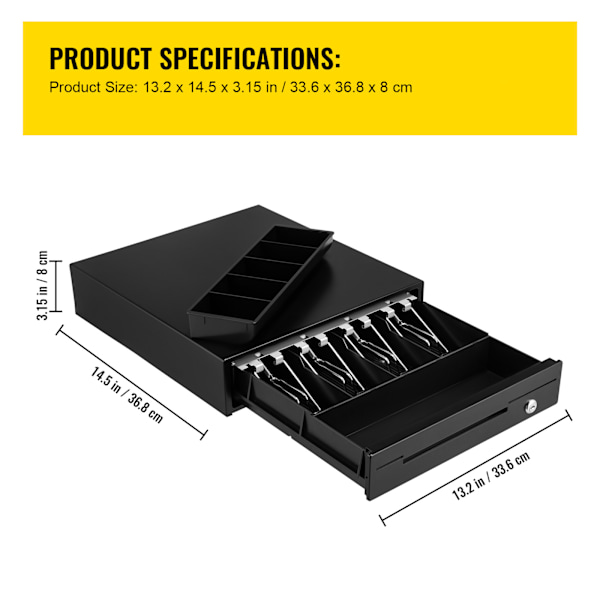 SucceBuy 13\" Kassalåda för POS-system, 3 upplåsningsmetoder, RJ11/RJ12