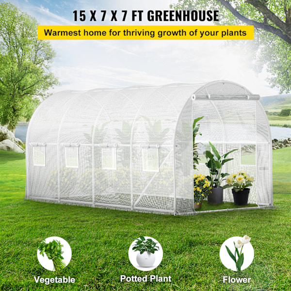 SucceBuy 15x7x7 ft Tunnelväxthus, Galvaniserad Ram & Vattentätt Skydd