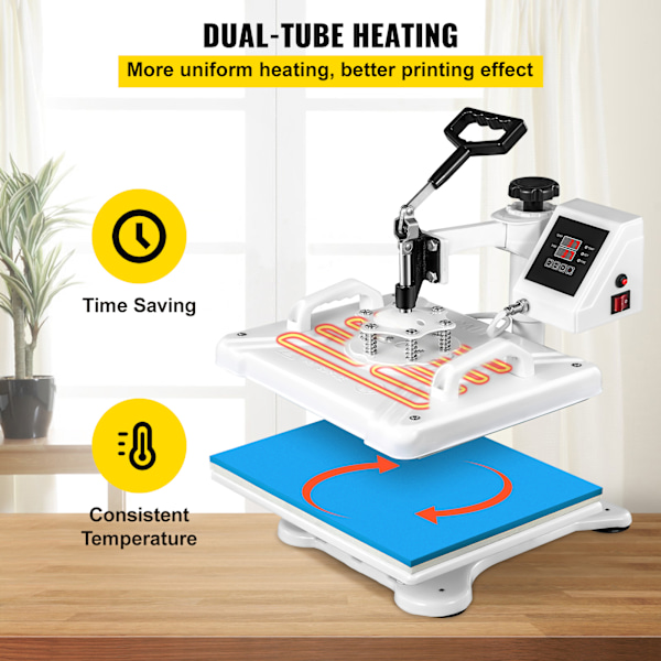SucceBuy 12x15 Tum 5-i-1 Värmepressmaskin Vit för Hattar & Skor