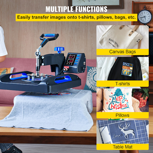 SucceBuy Digital Värmepress Blå T-Shirt Sublimeringsöverföringsmaskin Svängbar 15\"x15\"