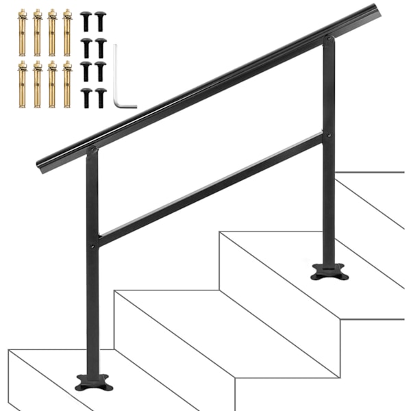 SucceBuy Utomhus Trappräcke 122x90 cm Svart Passar 1/2/3 Trappsteg